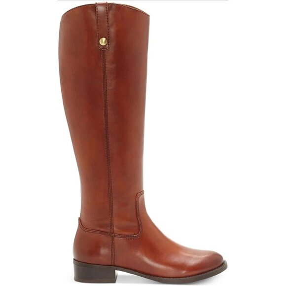 INC Fawne Riding Boots Cognac Leather 12M Studded Half Zip MSRP $189 - Picture 1 of 5